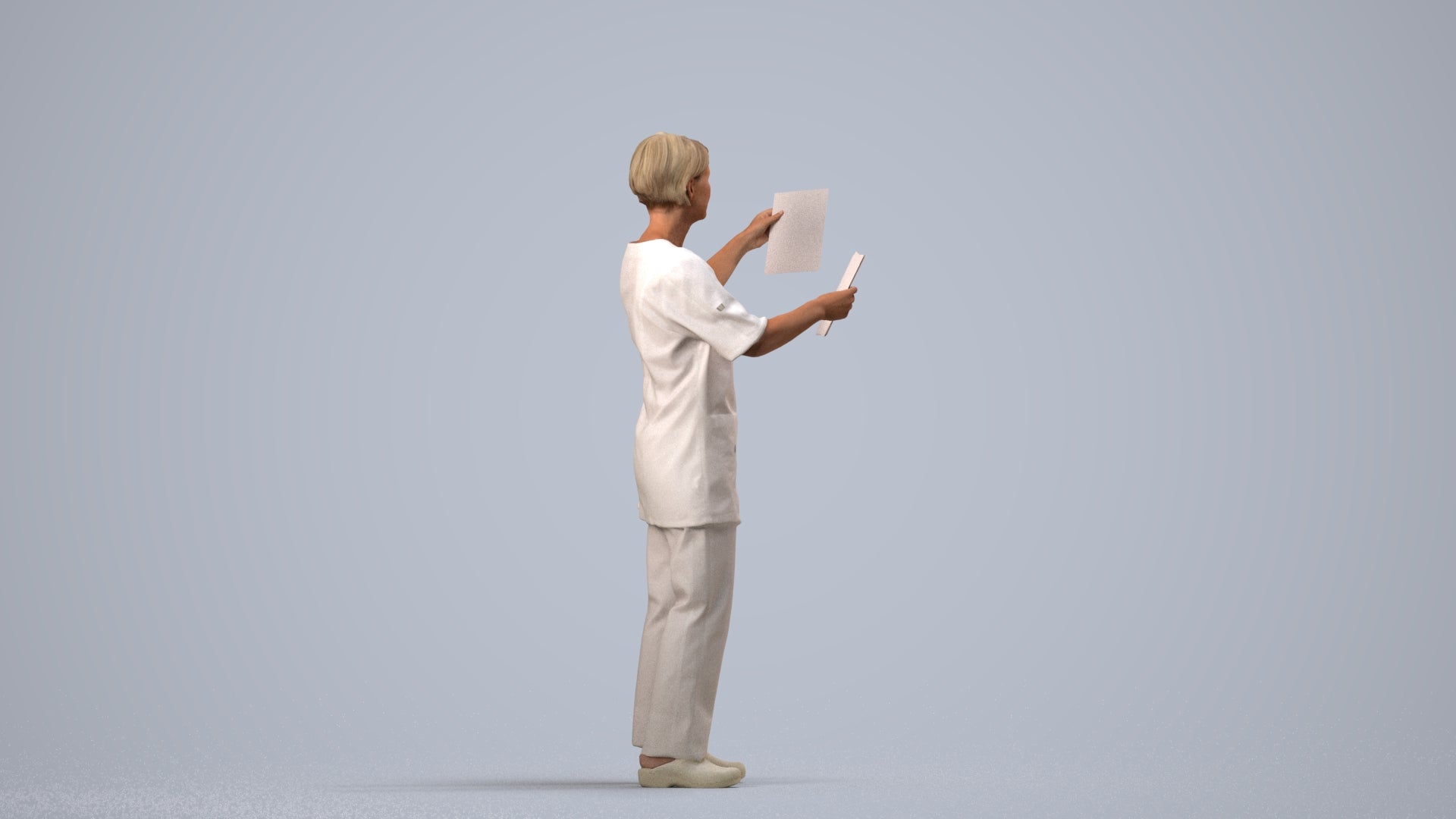 scanned 3D senior woman medical, photogrammetry people for Enscape and V-Ray, side view render