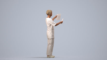 scanned 3D senior woman medical, photogrammetry people for Enscape and V-Ray, side view render