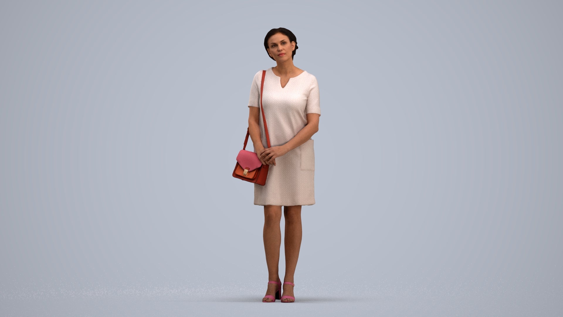 scanned 3D woman business standing, photogrammetry people for Enscape and V-Ray, standing pose render
