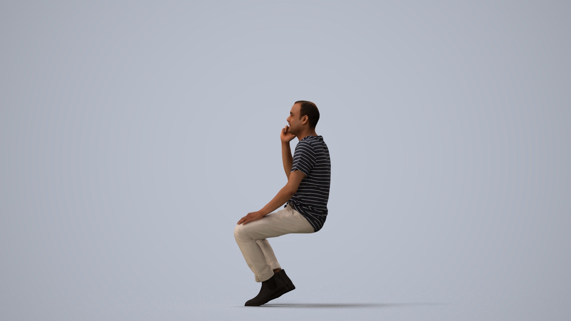 realistic 3D people man casual sitting, render-ready for V-Ray and Corona, FBX OBJ, three-quarter view render