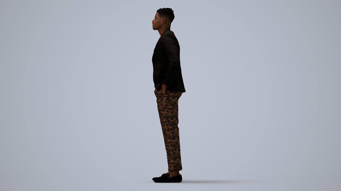 3D human model man casual formalaffairs, photogrammetry scanned person for archviz, three-quarter view render
