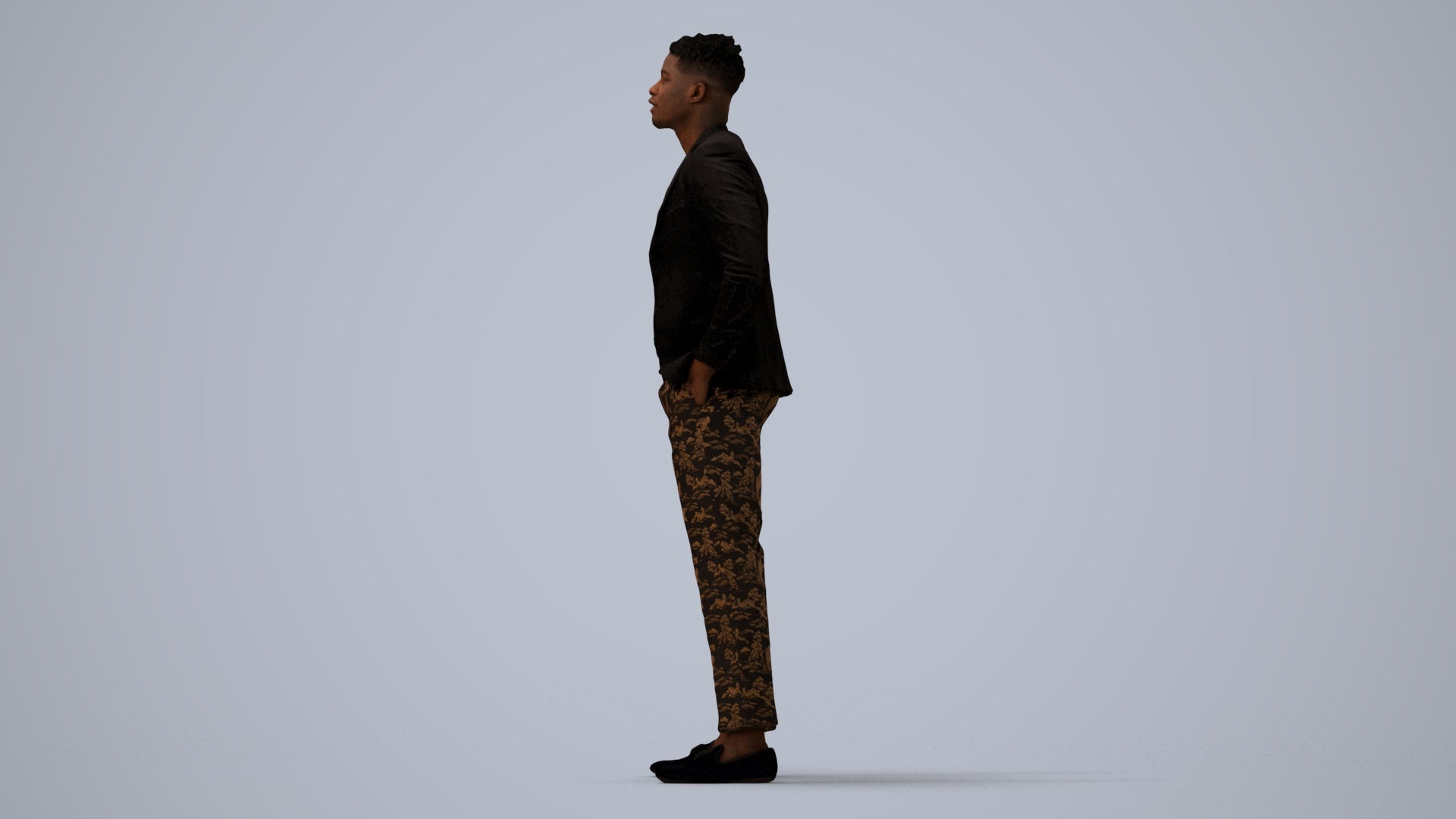 3D human model man casual formalaffairs, photogrammetry scanned person for archviz, three-quarter view render