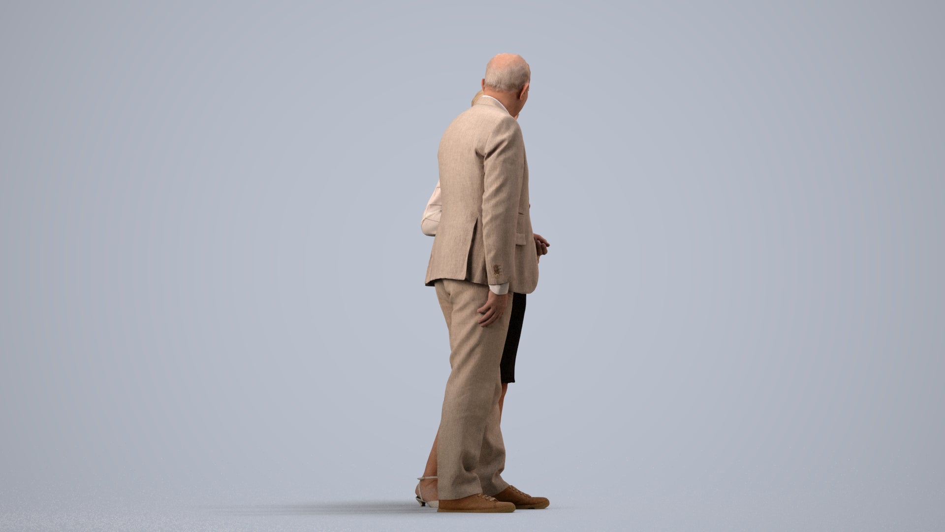 realistic 3D human senior woman business couple, archviz people FBX OBJ for Blender, side view render