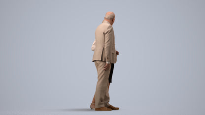 realistic 3D human senior woman business couple, archviz people FBX OBJ for Blender, side view render