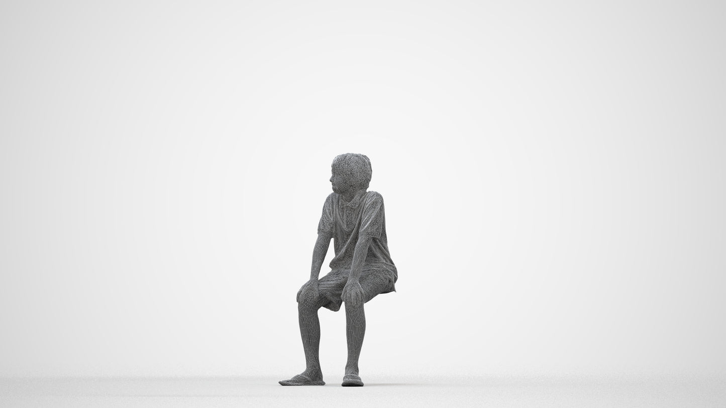 scanned 3D boy kids, photogrammetry people for Enscape and V-Ray, wireframe back view