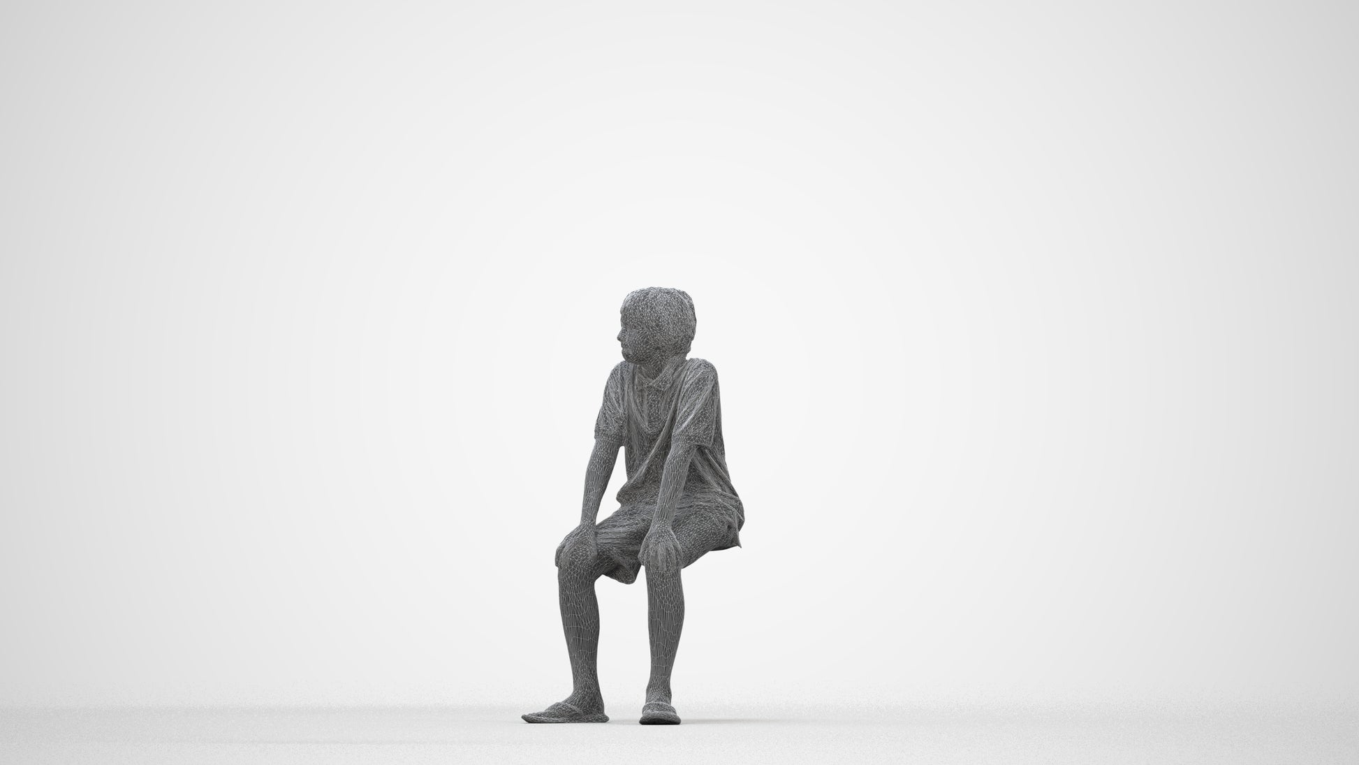 scanned 3D boy kids, photogrammetry people for Enscape and V-Ray, wireframe back view