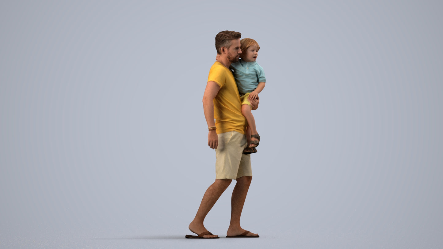 realistic 3D human boy casual kids, archviz people FBX OBJ for Blender, side view render