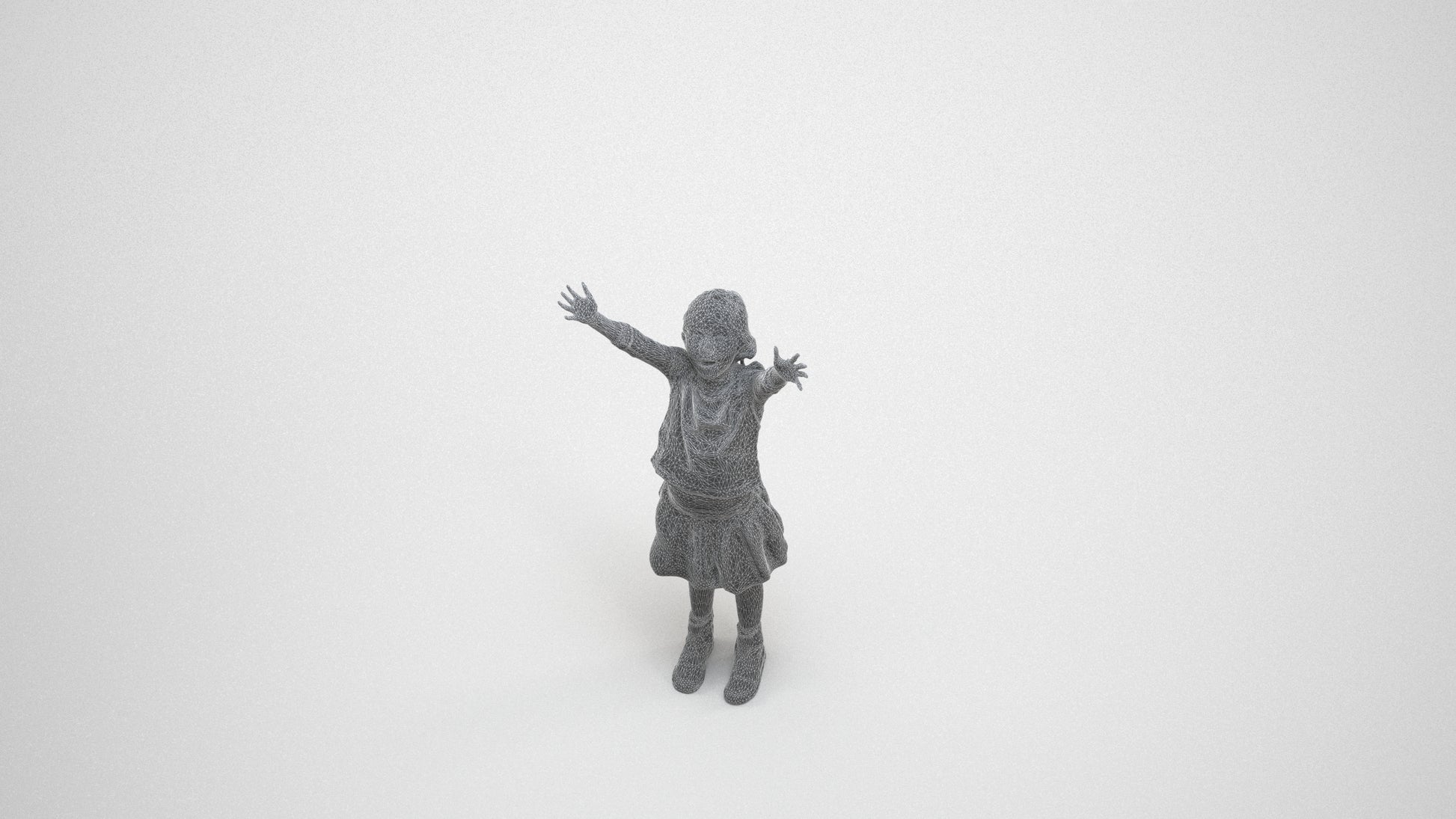 3D scanned girl kids casual, photorealistic archviz people for Enscape and SketchUp, wireframe three-quarter view