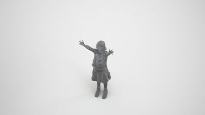 3D scanned girl kids casual, photorealistic archviz people for Enscape and SketchUp, wireframe three-quarter view
