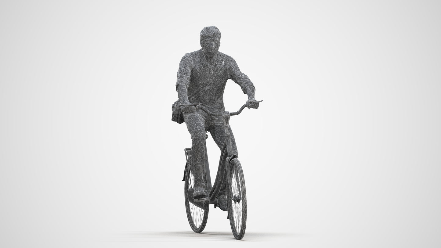 3D people model man casual cycling, scanned human for 3ds Max rendering, three-quarter front view render
