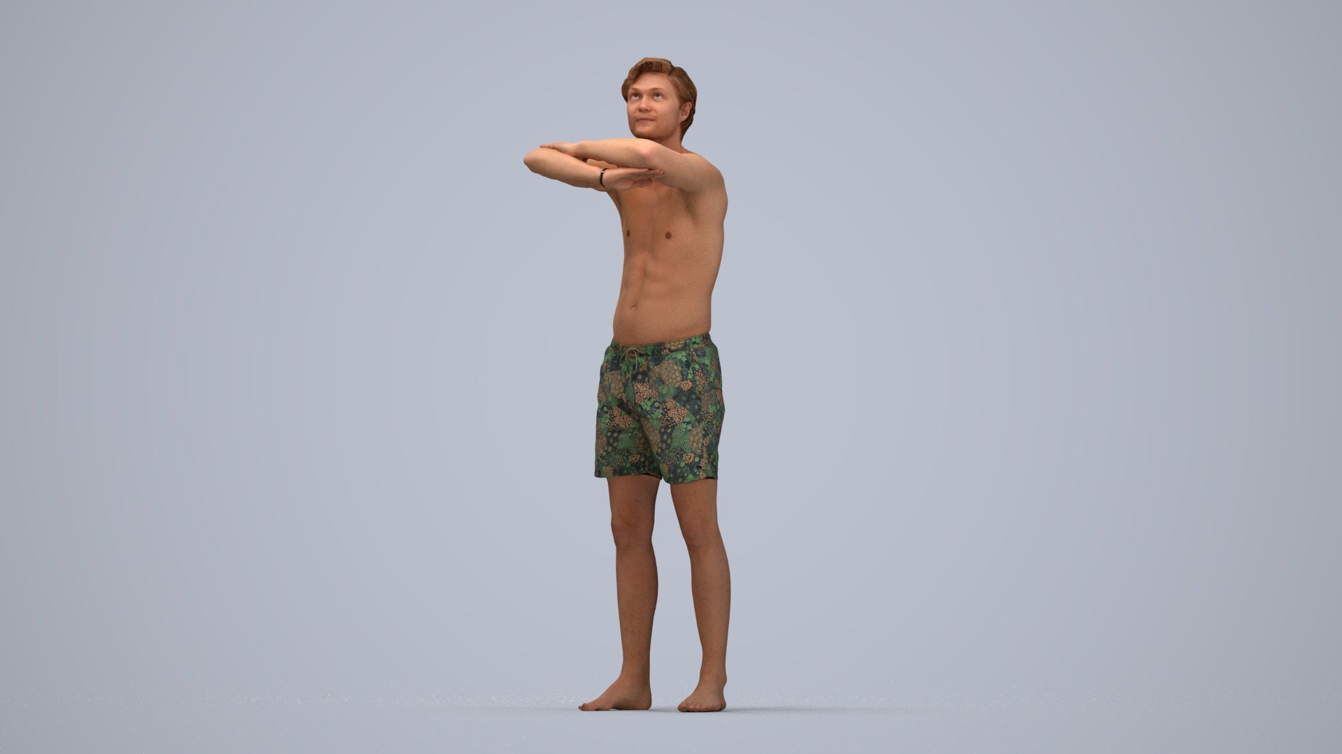 realistic 3D man pool, scanned archviz people for Blender and 3ds Max, top-down view render