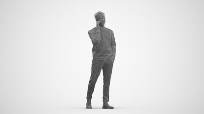 3D human model man casual walking, photogrammetry scanned person for archviz, three-quarter front view render