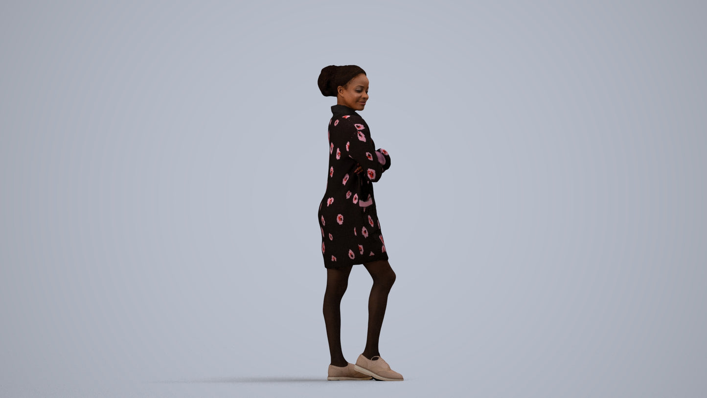 3D people model woman casual standing, scanned human for 3ds Max rendering, side view render
