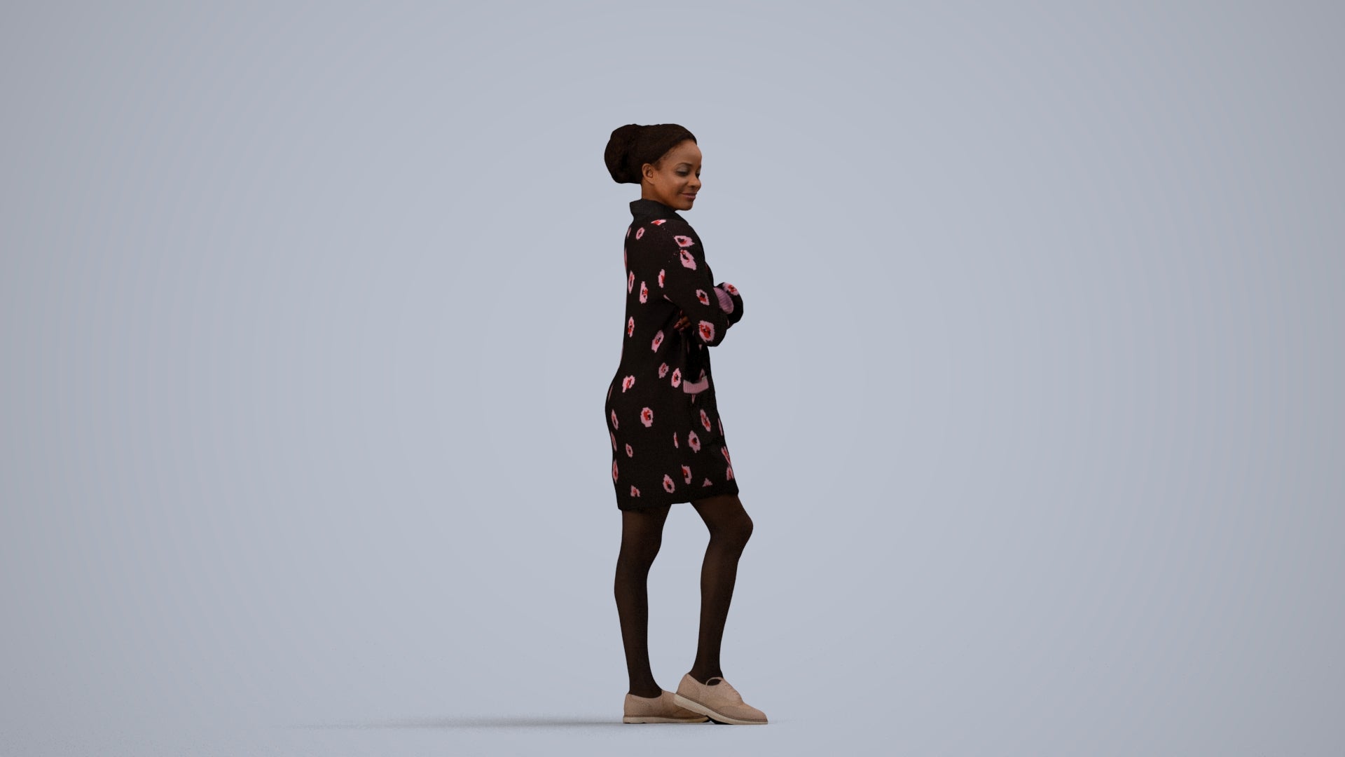 3D people model woman casual standing, scanned human for 3ds Max rendering, side view render