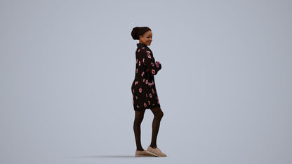 3D people model woman casual standing, scanned human for 3ds Max rendering, side view render