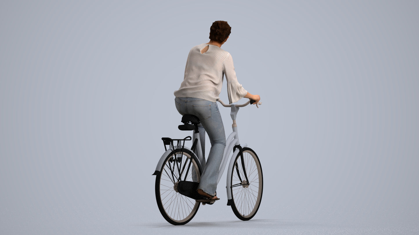 realistic 3D human woman casual cycling, archviz people FBX OBJ for Blender, front view render