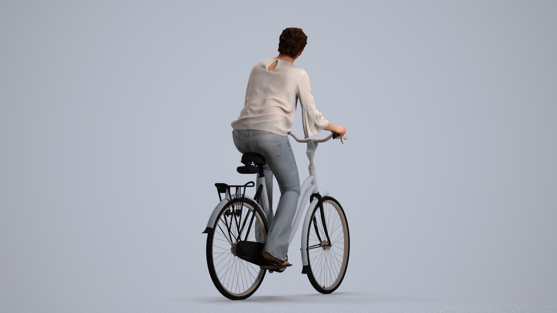 realistic 3D human woman casual cycling, archviz people FBX OBJ for Blender, front view render