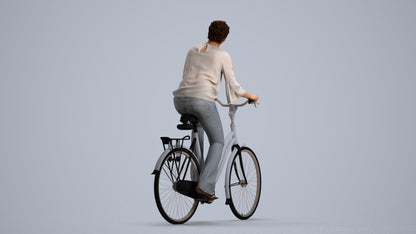realistic 3D human woman casual cycling, archviz people FBX OBJ for Blender, front view render