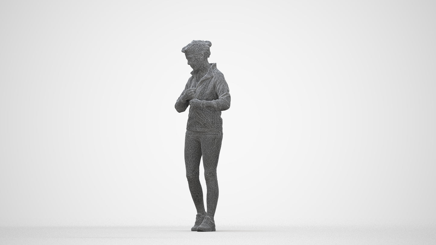3D people model woman sport, scanned human for 3ds Max rendering, wireframe back view