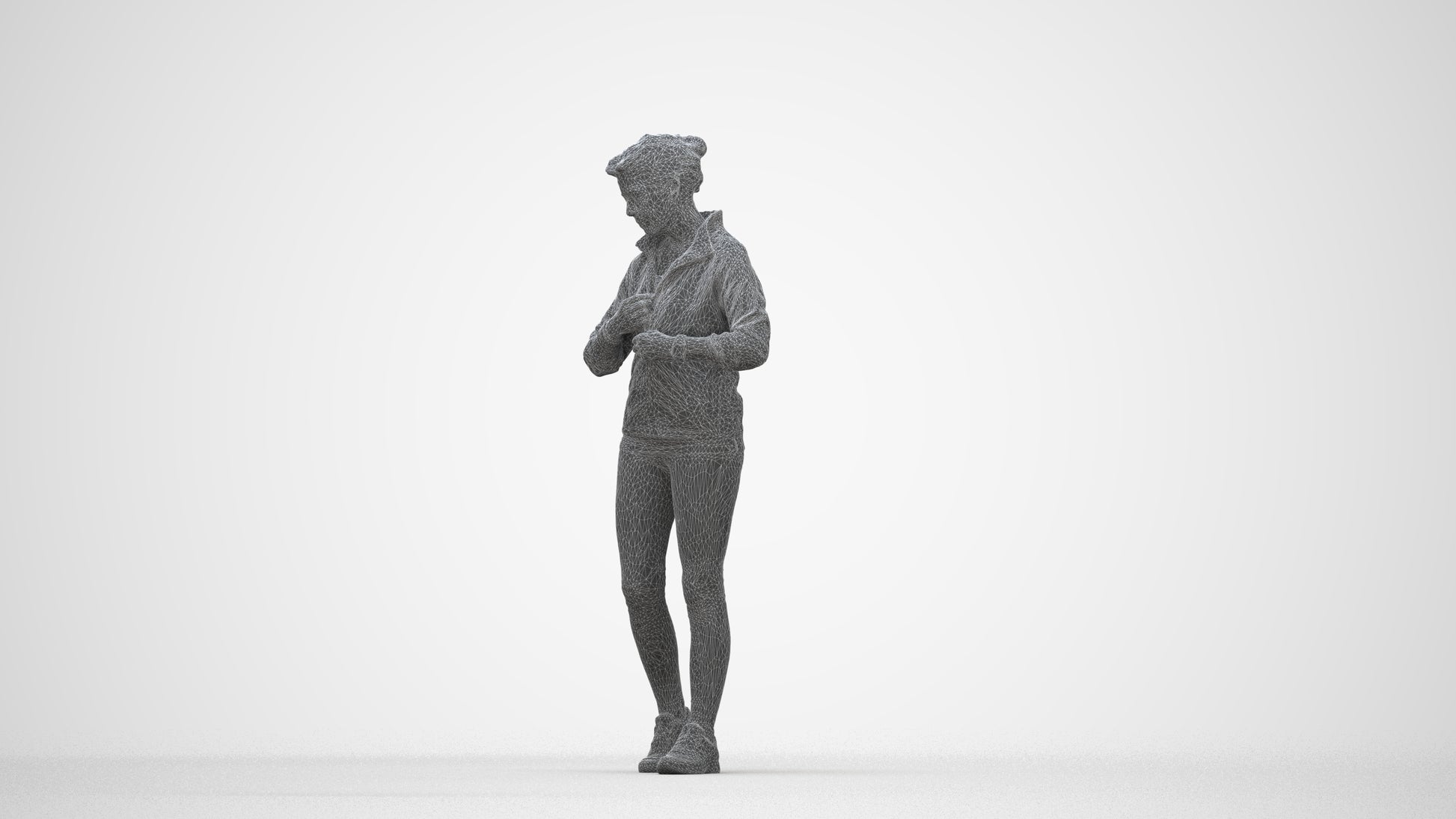 3D people model woman sport, scanned human for 3ds Max rendering, wireframe back view