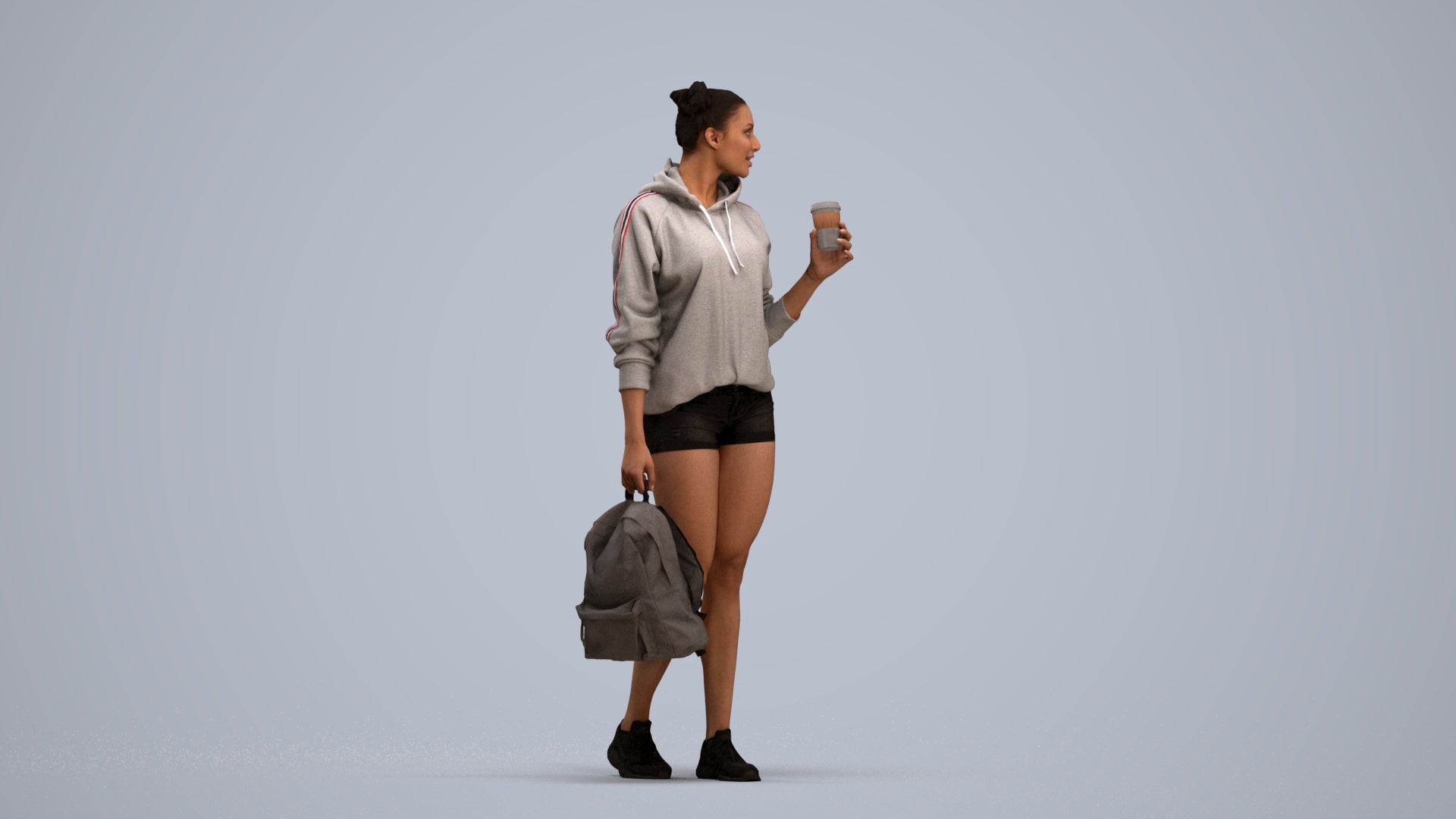 realistic 3D woman casual walking, scanned archviz people for Blender and 3ds Max, standing pose render