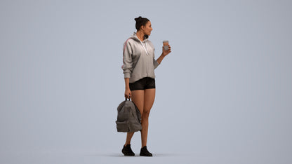 realistic 3D woman casual walking, scanned archviz people for Blender and 3ds Max, standing pose render