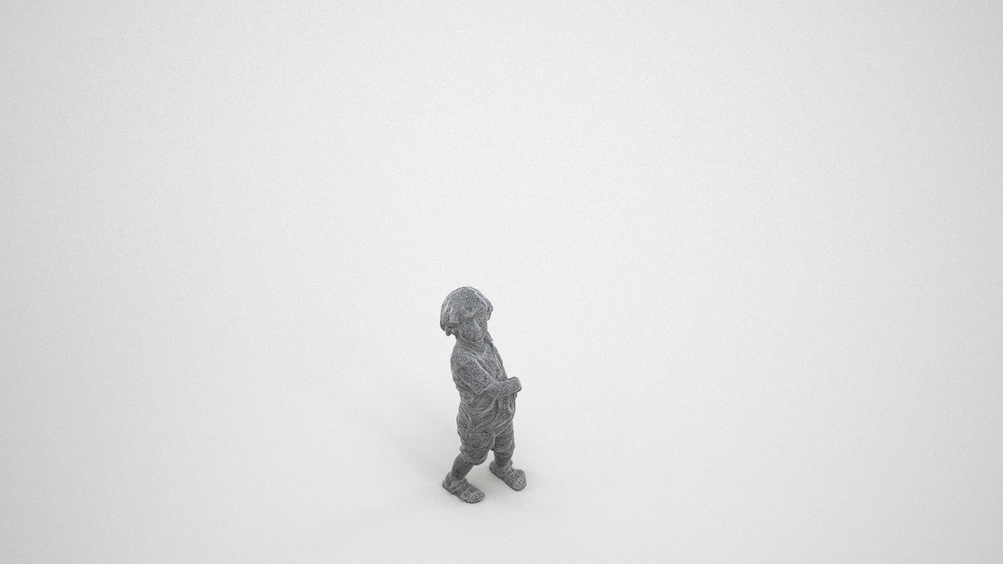 3D human model boy casual kids, photogrammetry scanned person for archviz, wireframe three-quarter view