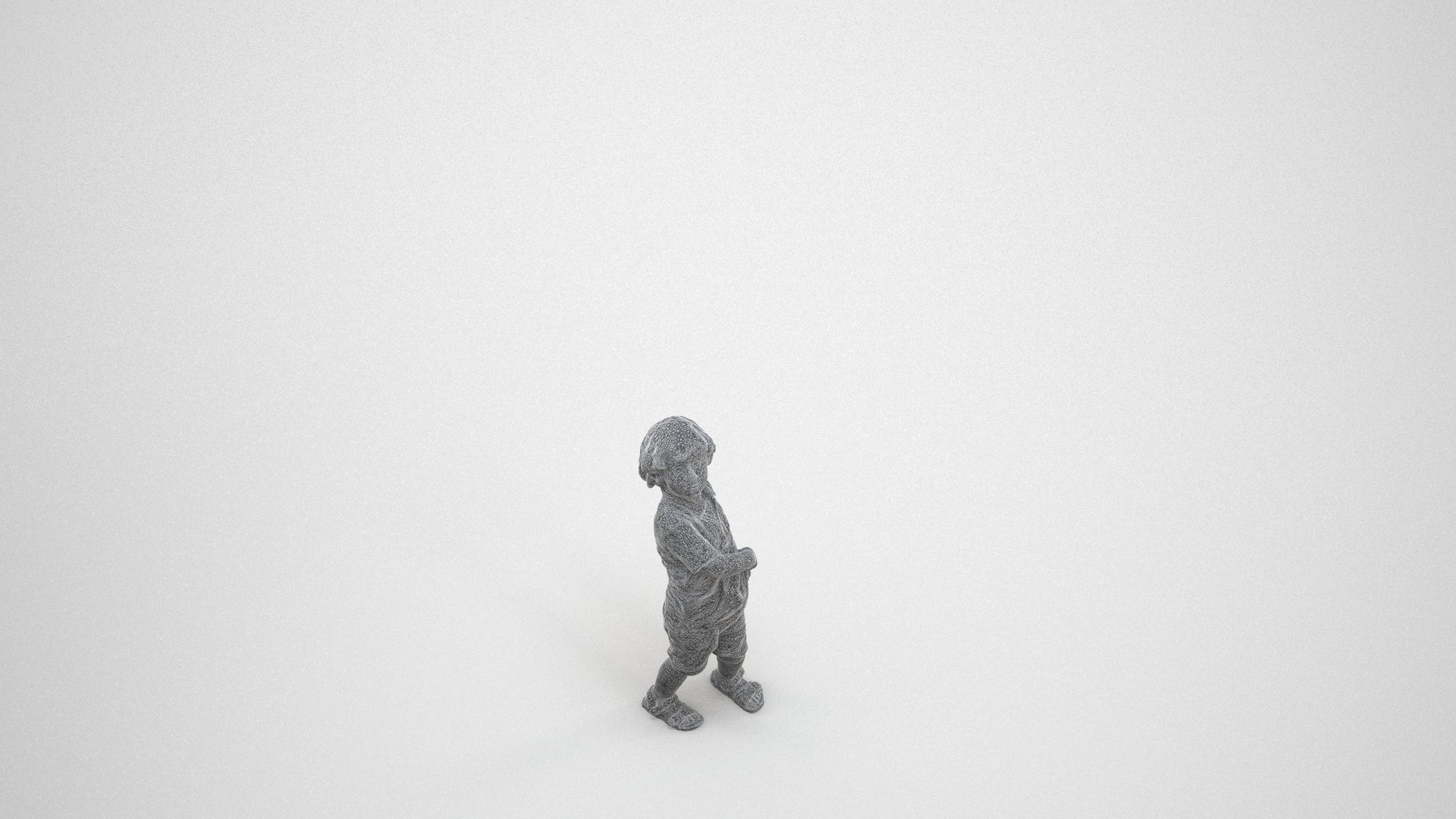 3D human model boy casual kids, photogrammetry scanned person for archviz, wireframe three-quarter view