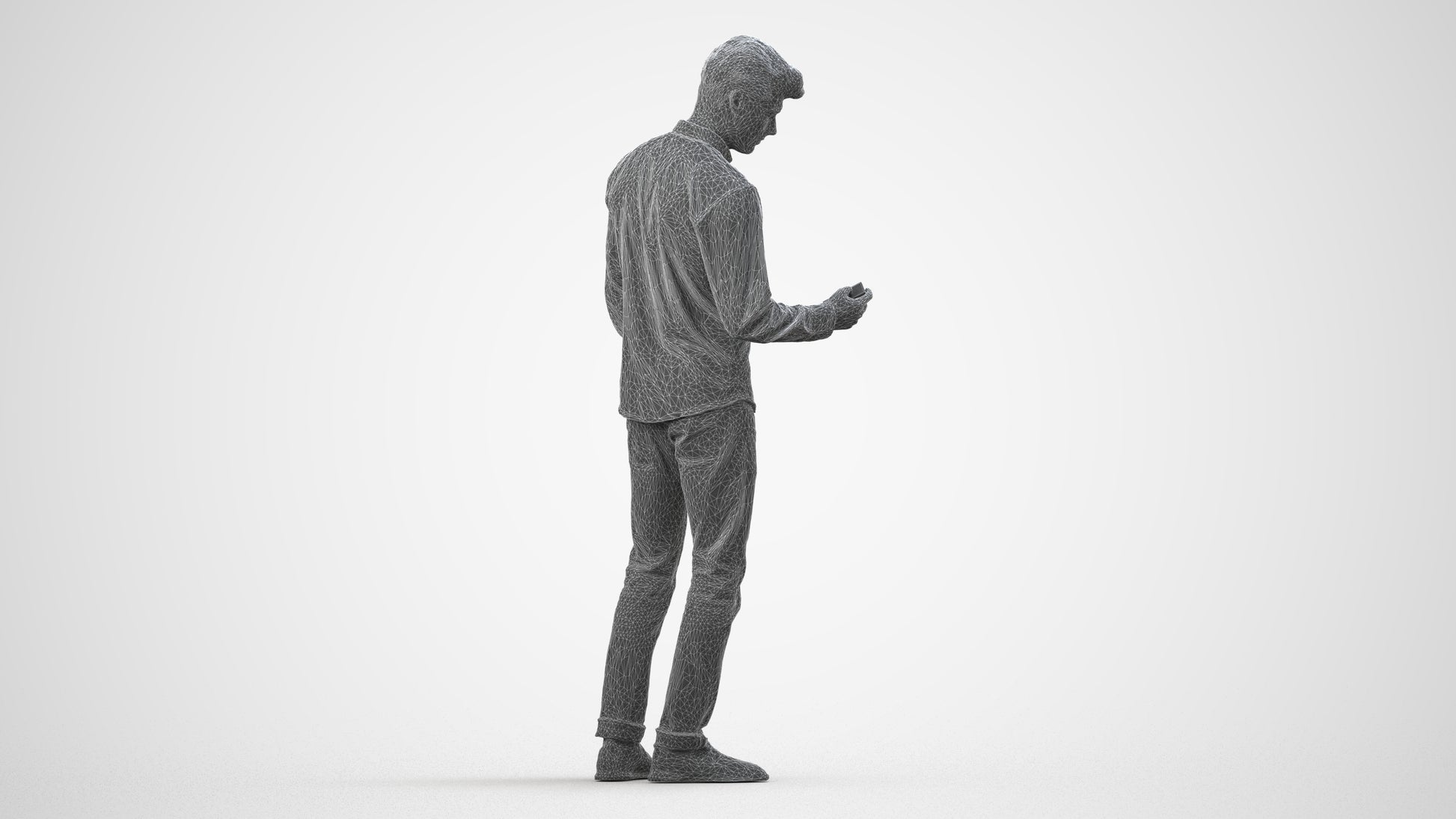 realistic 3D people man casual standing, render-ready for V-Ray and Corona, FBX OBJ, wireframe side view