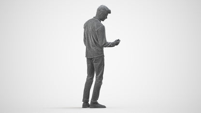 realistic 3D people man casual standing, render-ready for V-Ray and Corona, FBX OBJ, wireframe side view