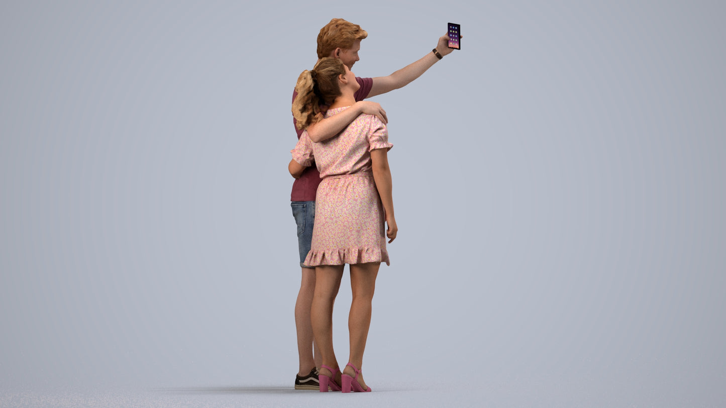 3D scanned woman couple casual, photorealistic archviz people for Enscape and SketchUp, side view render