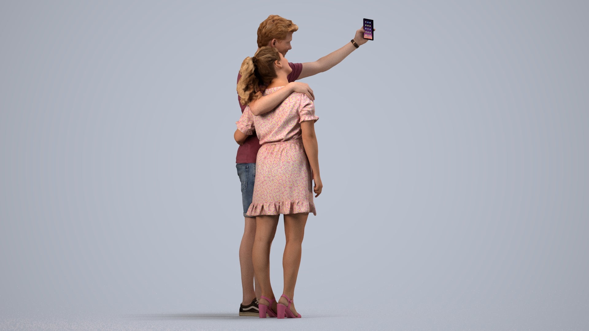 3D scanned woman couple casual, photorealistic archviz people for Enscape and SketchUp, side view render