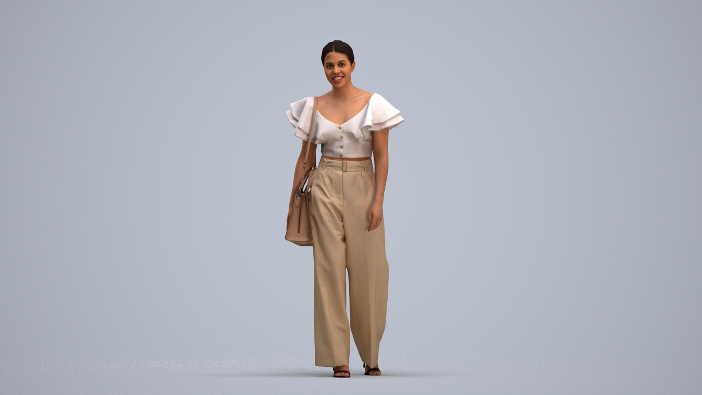 3D scanned woman walking business, photorealistic archviz people for Enscape and SketchUp, standing pose render