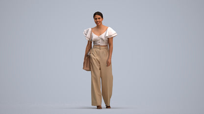 3D scanned woman walking business, photorealistic archviz people for Enscape and SketchUp, standing pose render