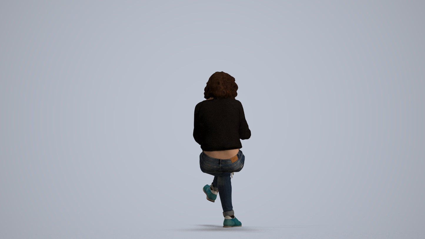 photogrammetry 3D woman casual sitting, realistic human model archviz FBX, front view render