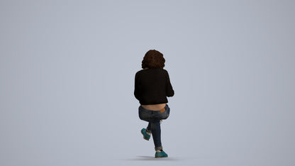 photogrammetry 3D woman casual sitting, realistic human model archviz FBX, front view render