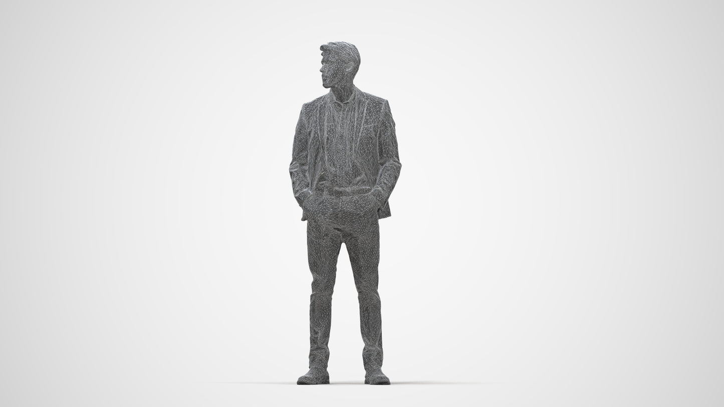 3D human model man business, photogrammetry scanned person for archviz, wireframe back view