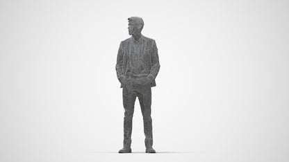 3D human model man business, photogrammetry scanned person for archviz, wireframe back view