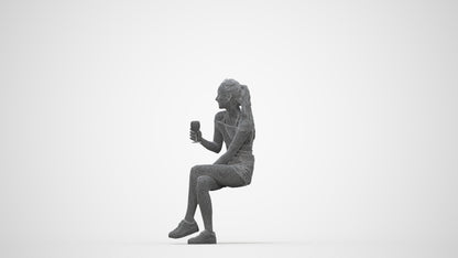 photogrammetry 3D woman casual sitting, realistic human model archviz FBX, wireframe back view