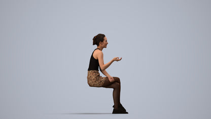 3D scanned woman sitting casual, photorealistic archviz people for Enscape and SketchUp, side view render