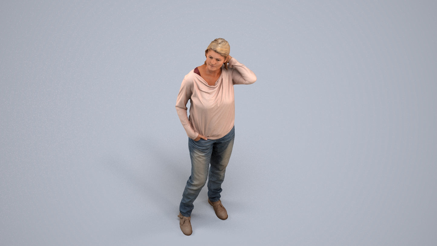 3D people model woman casual standing, scanned human for 3ds Max rendering, back view render