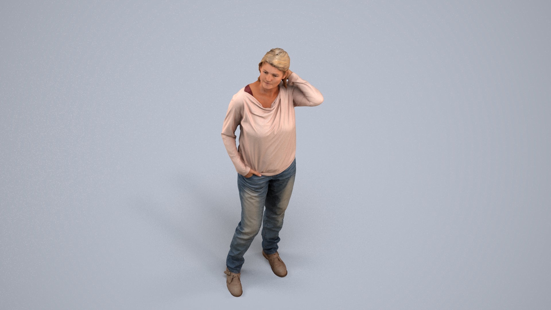 3D people model woman casual standing, scanned human for 3ds Max rendering, back view render