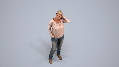 3D people model woman casual standing, scanned human for 3ds Max rendering, back view render