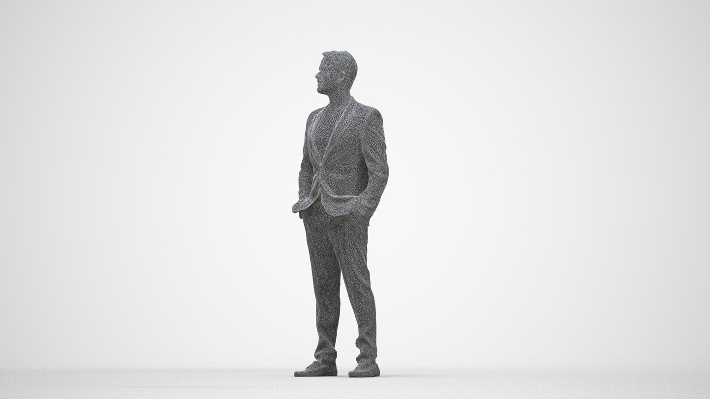 photogrammetry 3D man formal formalaffairs, realistic human model archviz FBX, wireframe back view