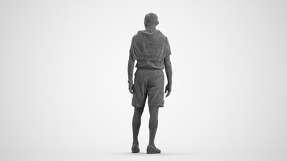 3D scanned senior man standing casual, photorealistic archviz people for Enscape and SketchUp, wireframe front view