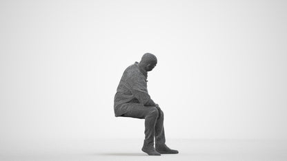 scanned 3D senior man casual sitting, photogrammetry people for Enscape and V-Ray, wireframe side view