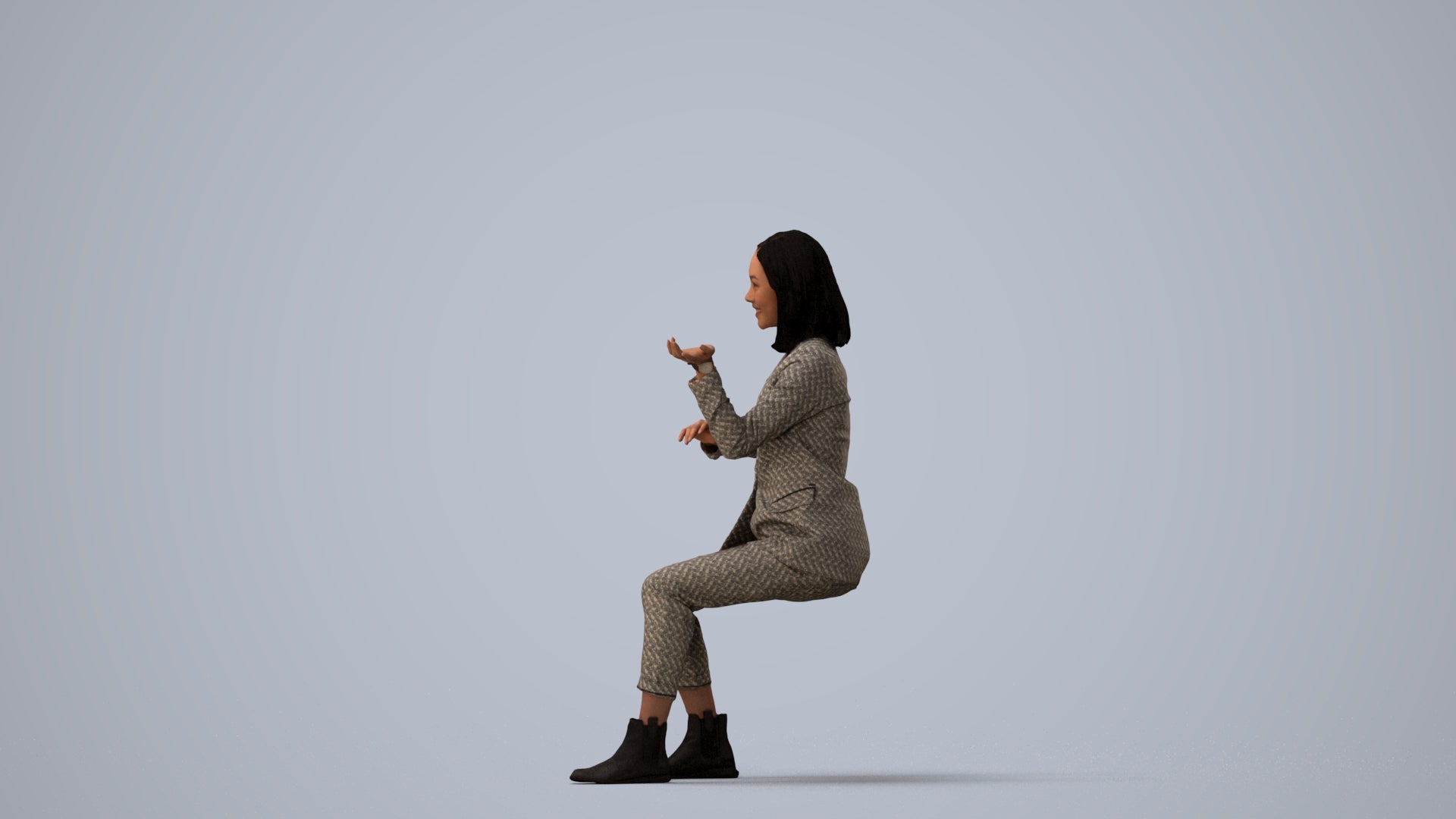 realistic 3D woman business, scanned archviz people for Blender and 3ds Max, three-quarter view render