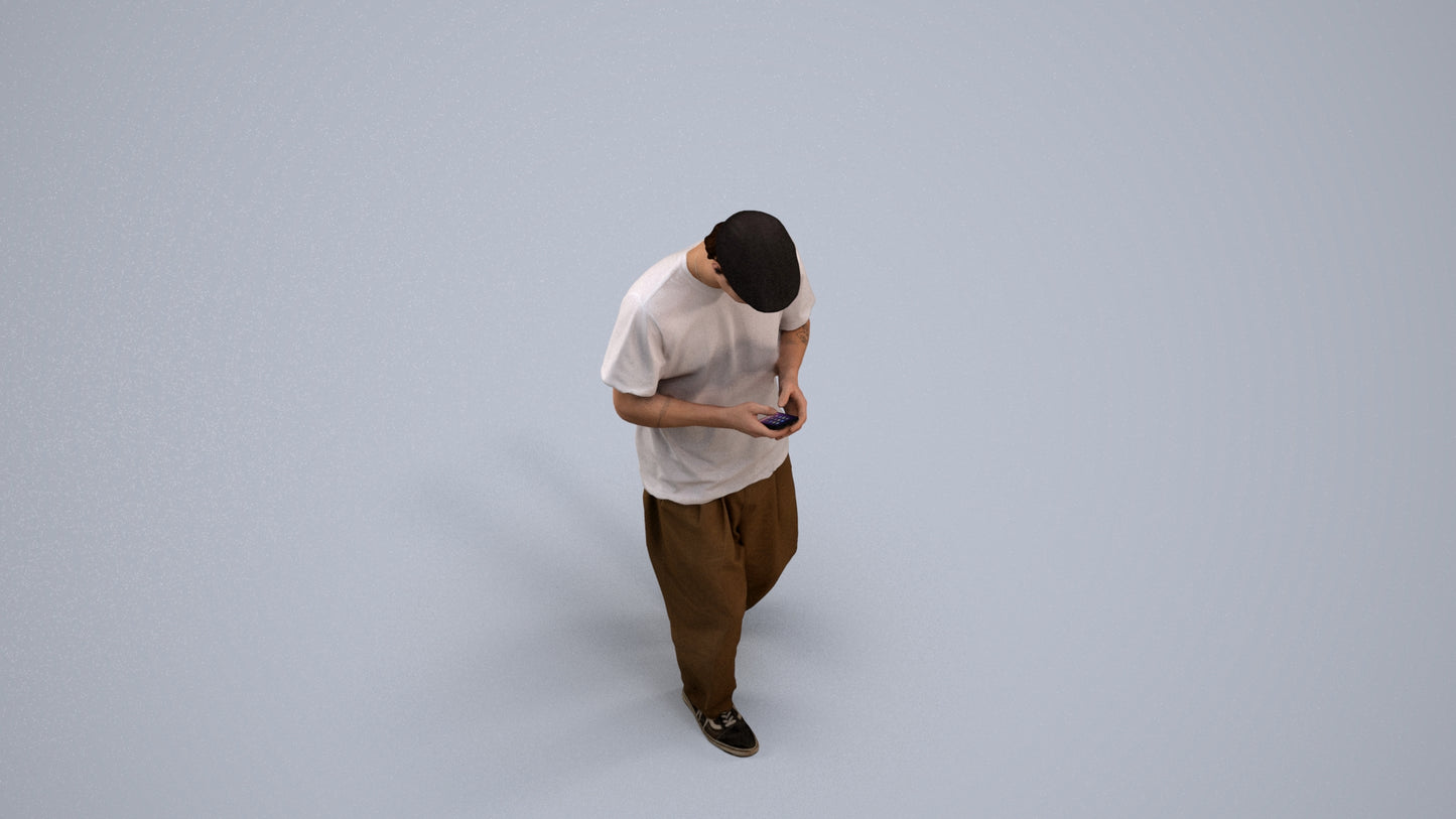 photogrammetry 3D man casual walking, realistic human model archviz FBX, back view render