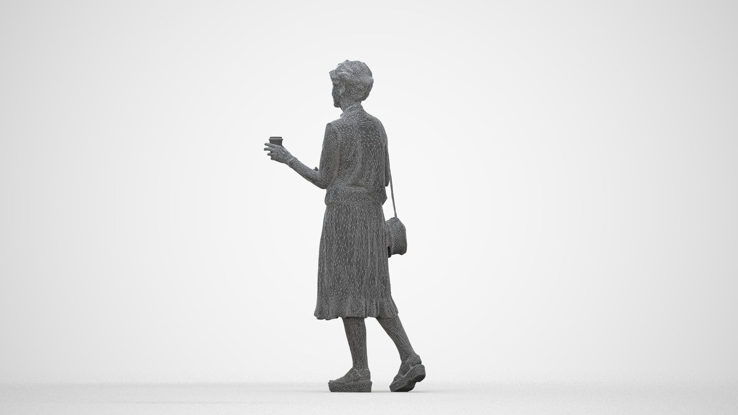 photogrammetry 3D woman casual standing, realistic human model archviz FBX, wireframe back view
