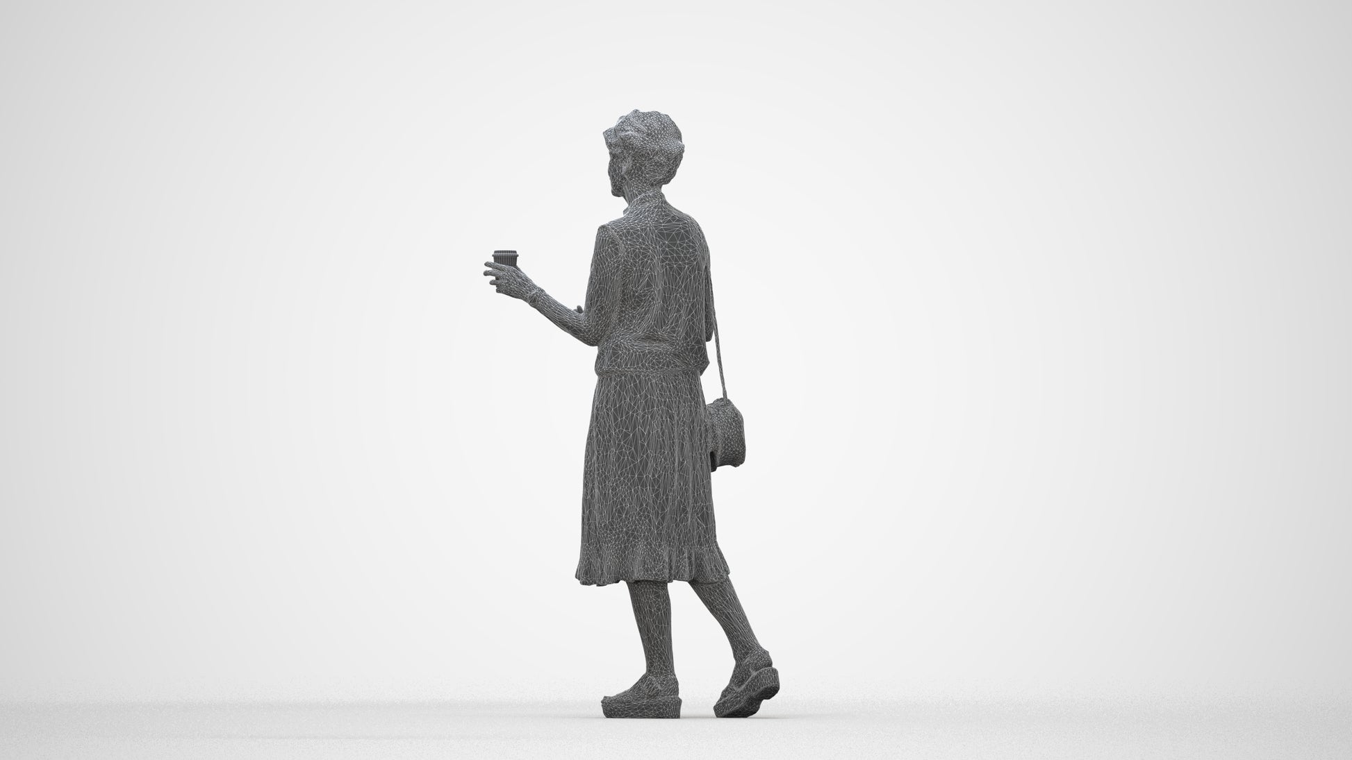 photogrammetry 3D woman casual standing, realistic human model archviz FBX, wireframe back view